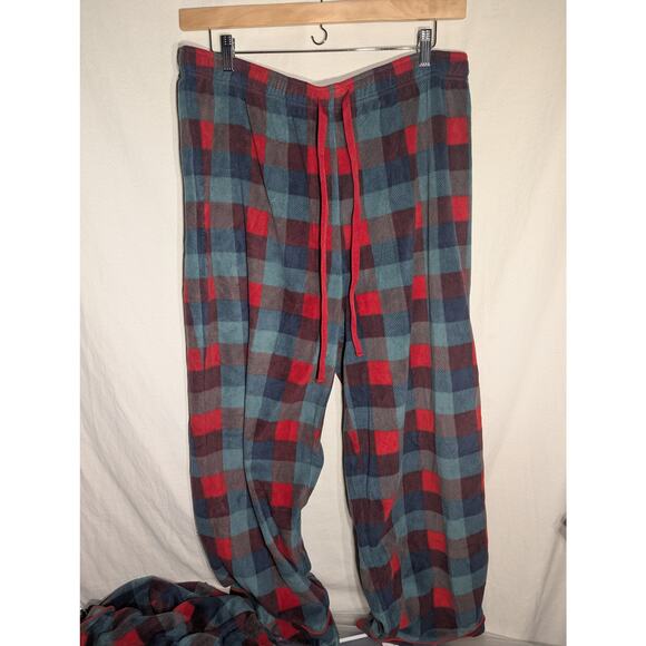 Pajamagram mens two piece Fleece Pajamas Sz XL red blue Plaid button down pants - Picture 4 of 5